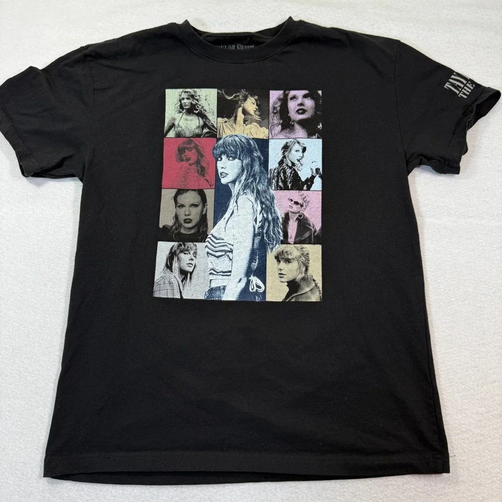 Taylor Swift Shirt Women L Black Eras Tour Concert Graphic Album Collage Tee